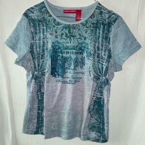 Gloria Vanderbilt Artistic Blue and Purple Short Sleeve Top